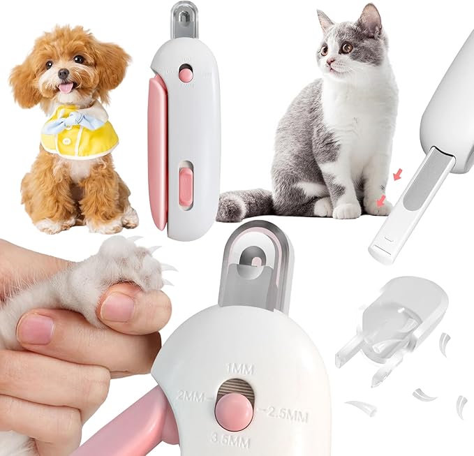 Cat Nail Clipper with Adjustable Aperture, Small Dog Nail Trimmer with 4 Gears & Nail File, Safe Pet Claw Clipper Grooming Tool to Avoid Over Cutting, Professional Pet Nail Cutter for Beginners (Pink)