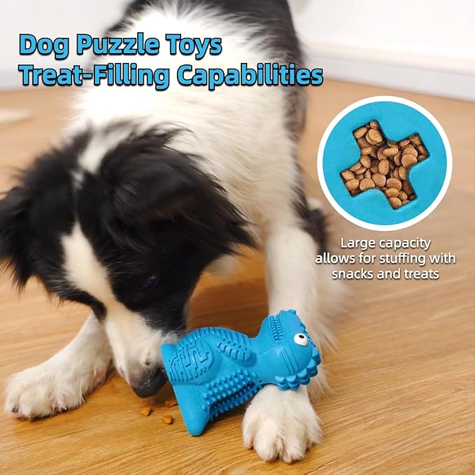 Dinosaur Dog Chew Toy – Natural Rubber, Food Dispensing & Teeth Cleaning Toy for Aggressive Chewers – Interactive Slow Feeder with Beef Flavor for Large & Medium Dogs, Durable & Non-Toxic