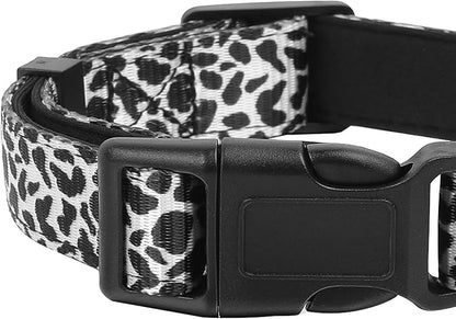 Reflective Dog Collar, Adjustable Soft Neoprene Padded Nylon Pet Collars with Buckle for Puppy and Small Dogs, Cats, Black White Cow,S