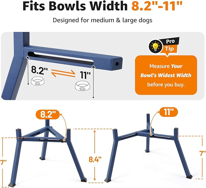 LOOBANI Elevated Dog Bowl Stand: Adjustable Width Anti-Slip Raised Dog Bowl Stand Food Feeder forAdult, Seniors, Older, Arthritis Dogs, Fits for Bowls Width 8.2"-11" (Without Bowls) Deep Blue Large