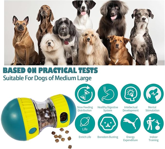 Dog Food Puzzle Toys, Adjustable Dog Treat Dispensing Dog Toys, Interactive Chase Slow Feeder for Boredom and Stimulating, IQ Training for Medium/Large Dogs