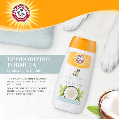 Arm & Hammer Ultra Fresh Tearless Puppy Shampoo and Conditioner 2 in 1 with Baking Soda Deodorizer, Gentle Pet Wash for Odor Control, Puppy Bath, Coconut & Lime Verbena Scent, 16 Fl Oz - 2 Pack