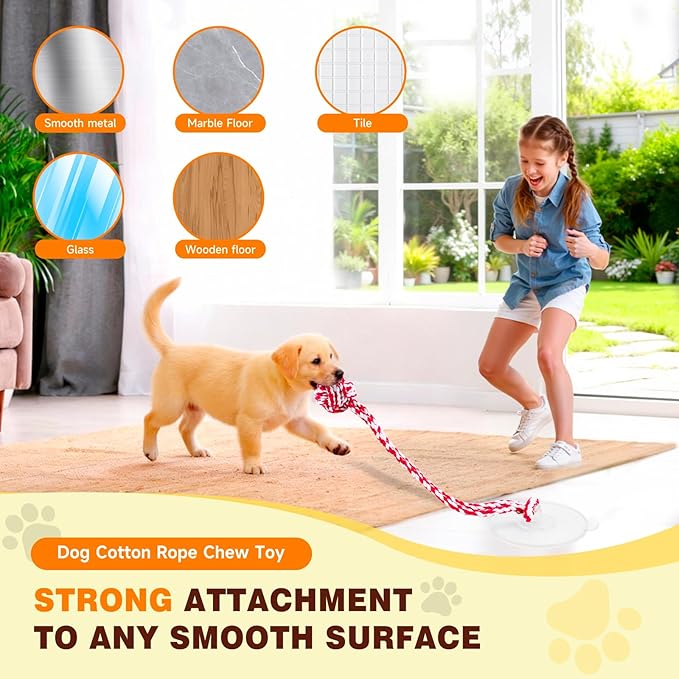 Interactive Dog Toys with Strong Gel Suction Cup, Durable Rope & Chew Ball, Dog Toys for Aggressive Chewers, Tug of War Dog Toy, Suitable for Small Dogs, Red White