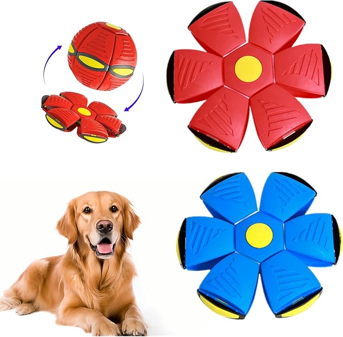alfyng 2 Pack Flying Saucer Ball for Dogs, Pet Flying Discs Toys, Interactive Dog Disc Saucer Ball Toy, Dogs Games Toys for Medium Large Dogs Pet and Kids Outdoor Sports Exercise No Light