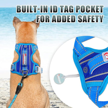 BARKBAY No Pull Dog Harness Large Reflective Dog Harness with Front Clip and Easy Control Handle for Walking Training Running with ID tag Pocket(Sapphire Blue & Blue,L)
