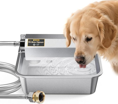 Automatic Water Dispenser for Dogs 2 Gallons, 304 Stainless Steel Dog Water Bowl Dispenser for Farm Chicken Pets Indoor&Outdoor Dog Waterer Feeder Fit 3/4'' GHT Faucet Auto Filling Wide Drinking Area