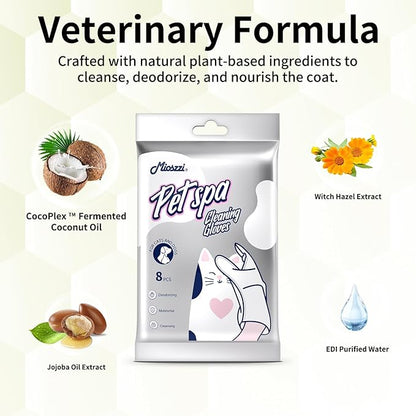 MIOSSZI Pet Gloves Wipes for Dogs & Cats Wipes Cleaning Deodorizing Hypoallergenic No-Rinse Pet Grooming Wipes Unscented Extra Thick Bathing Wipes for Pet Dry Cleaning Daily Care and Travel 8 pcs
