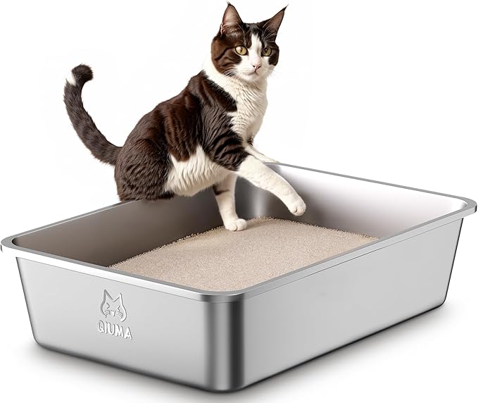 Stainless Steel Metal Litter Box, Extra Large Cat Litter Box with High Sides, Odor-Free, Non-Stick, Easy to Clean, 23.4"×15.6"×5.9", Ideal for Large Cats & Multi-Cat Households, Litter Tray