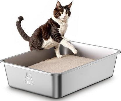 Stainless Steel Metal Litter Box, Extra Large Cat Litter Box with High Sides, Odor-Free, Non-Stick, Easy to Clean, 23.4"×15.6"×5.9", Ideal for Large Cats & Multi-Cat Households, Litter Tray