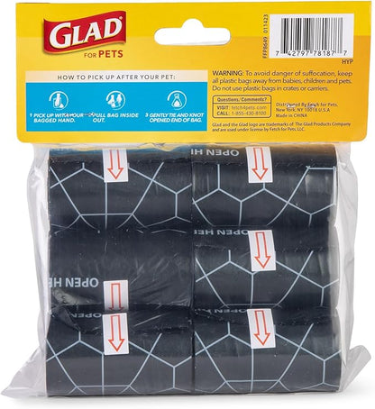 Glad for Pets Extra Large Scented Dog Poop Bags, Heavy Duty Tear-Resistant Pet Waste Pickup Bags with Fresh Scent, Easy-Tie Handles for Walking, Camping, Travel, 90 Count