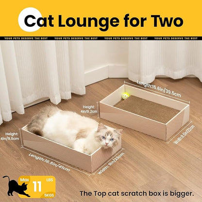 Cat Scratcher Box with 4 Scratching Pads&2 Separate Cardboard Boxes,2-in-1 Cardboard Cat Scratch for Multiple Kitten Interactive Play,Birthdays Holiday Toys Gift,Gradient-Ball Toy