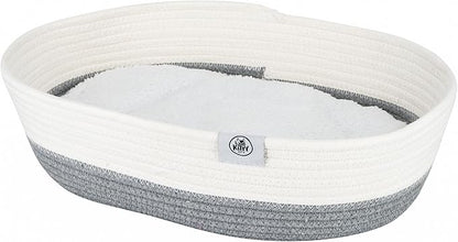 Kitty City Woven Cat Bed with Removable Washable Cushion, Cozy Braided Rope Indoor Cat Bed with Natural Catnip, Warm Round Cat Bed for Small to Medium Cats, 14” x 19" - White/Grey