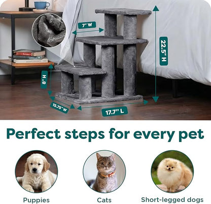 Furhaven Steady Paws Multi-Step Pet Stairs for High Beds & Sofas - Gray, 3-Step
