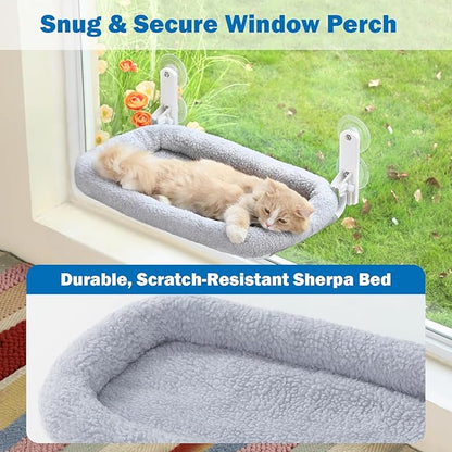 Zakkart Foldable Cat Hammock for Window - Cordless, Embeded Machine Washable Bed, Robust Metal Frame - Cat Window Perch for Large Cats and Kittens (Gray Bolster Bed, Medium)