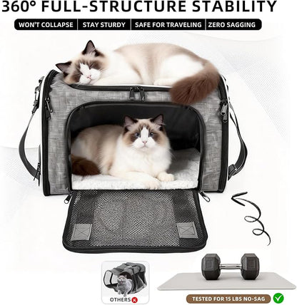 Airline Approved Cat Carrier, Soft Sided Pet Carrier for Small Dogs Cats up to 15lbs, Collapsible Sturdy Cat Travel Carrier, Claw-Resistant Mesh & Self-Locking Zippers (17.7x10.8x11) (Grey)