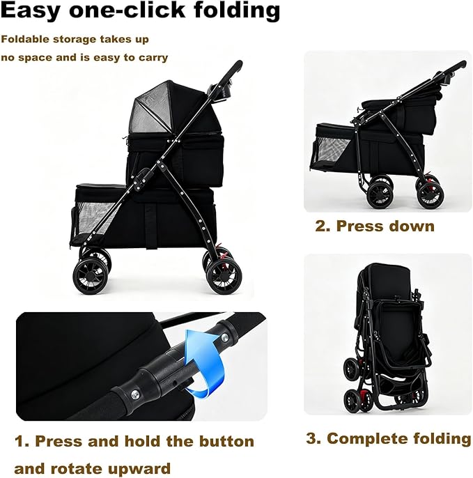 Double Dog Stroller for Medium Small Dogs and Cats Load-Bearing Up to 50lbs, Durable 360° Universal Wheels Lightweight One Hand Foldale Kittens Puppies Travel Stroller Cart(Double)