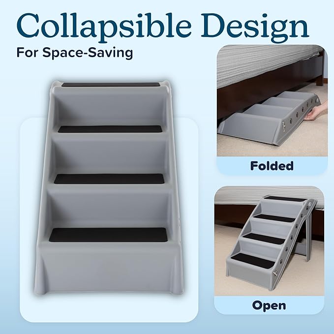 Dog Stairs - Pet Stairs with 4-Step Design for Beds, Couches, Cars - Pet Steps for Puppies, Kittens, and Small Pets by PETMAKER (Gray)
