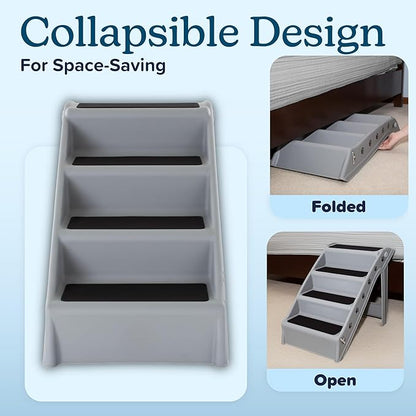 Dog Stairs - Pet Stairs with 4-Step Design for Beds, Couches, Cars - Pet Steps for Puppies, Kittens, and Small Pets by PETMAKER (Gray)