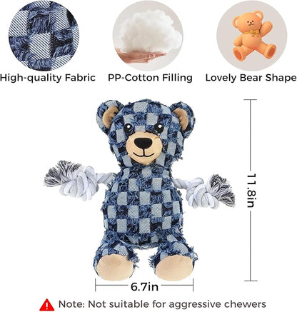 PAWCHIE Squeaky Dog Toys,Robust Bear Chew Dog Toy for Aggressive Chewers,Rope Arm Tug of War&Interactive Puppy Toys to Keep Them Busy for Boredom,Soft Pet Teething Dog Companion, Blue