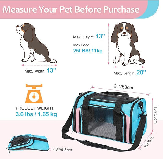 Discala Cat Dog Carrier Pet Carrier for Small Medium Cats Puppies Dog Carriers for Small Dogs Collapsible Soft Sided Cat Travel Carrier - Blue&Pink 21 * 13 * 13