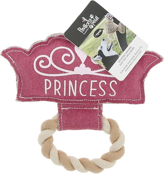 Pavilion Gift Company - Princess - Canvas Rope Dog Toy Tiara Princess Crown Tug of War Puppy K9 Doggy Lover Parent Gift