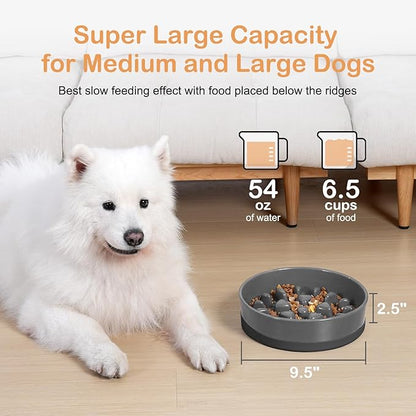 Sted Ceramic Slow Feeder Dog Bowls for Medium Large Breed, Slow Feeding Dog Bowl, Dogs Food Bowls for Fast Eaters, Puzzle Dogs Food Bowl with Silicone Base, Maze Grey