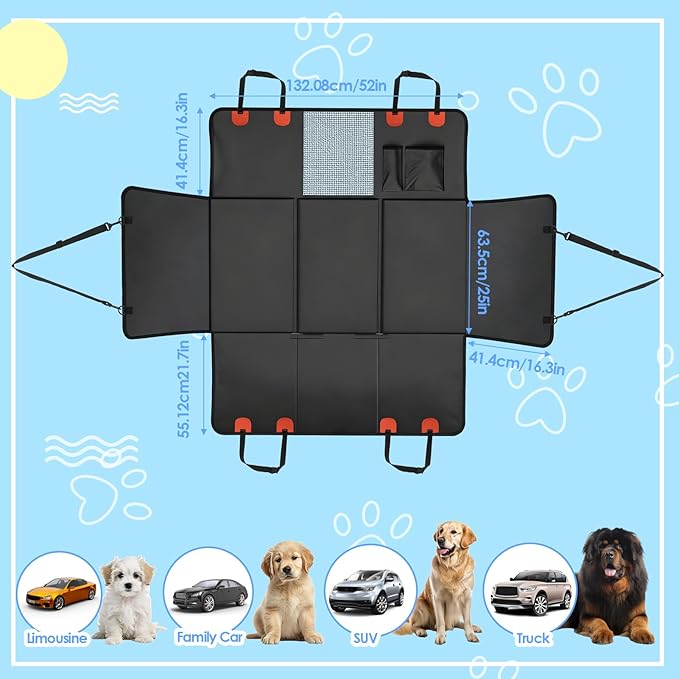Gugxiom Upgraded PU Leather Back Seat Extender for Dogs, Waterproof Heavy Duty Hard Bottom Dog Car Seat Cover Hard Bottom, Support 400lbs, Anti-Scratch Dog Hammock for Car, SUV, Truck