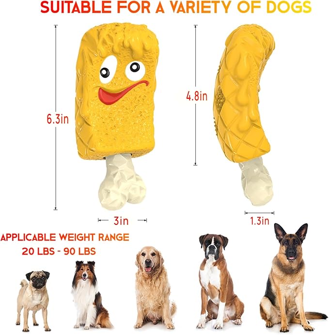 Dog Chew Toy for Power Chewers, Durable Ice Cream Shaped Bone Toy with Natural Rubber & Nylon, Interactive Hollow Treat Dispenser for IQ Stimulation, Easy to Clean, Safe for 20-90 lbs Dogs