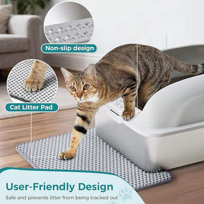 OLIXIS Stainless Steel Cat Litter Box with Lid, Large Cat Litter Box for Big Cats, High Wall Sides, Anti-Urine Leakage, Easy Cleaning, Scoop and Mat Included, Light Gray