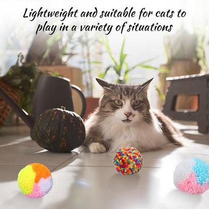 6 PCS Cat Pom Pom Balls, 2 Inch Cat Ball Toy Assorted Color Cats Yarn Ball Yarn Puffs Soft Interactive Kitten Chasing Toys Cats Chase Balls for Pet Interactive Playing Exercising Training