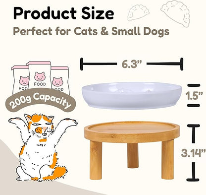 Slow Feeder Bowl, 6.3″ Elevated Cat Bowl with Stand, Melamine Wide Shallow Food Bowl, Whisker-Friendly Raised Plate, Wet Food Feeder for Slow Eating (White)