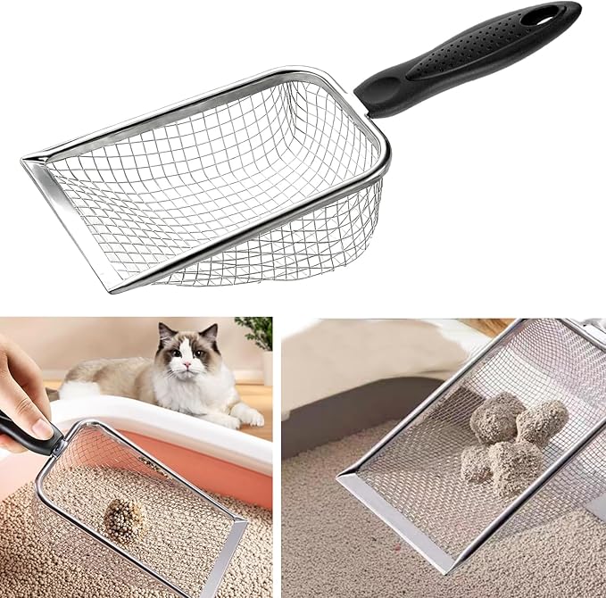itPlus Cat Litter Scoop, Stainless Steel Cats Sturdy Mesh Scooper Kitty Litter Scoop Long Handle Scooper Shovel Sifter for All Litter Types Metal Cat Scooper for Litter Box