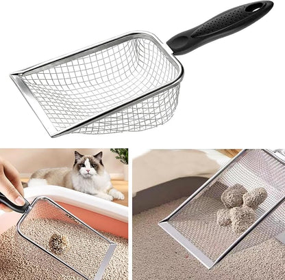 itPlus Cat Litter Scoop, Stainless Steel Cats Sturdy Mesh Scooper Kitty Litter Scoop Long Handle Scooper Shovel Sifter for All Litter Types Metal Cat Scooper for Litter Box