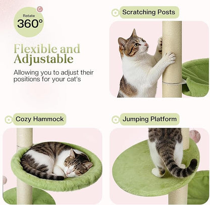 2 Ways Cat Window Perch, Flower Window Perch for Cats Inside with Hammock & Jumping Paltform, Cats Window Bed with Tall Sisal Scratching Post, Cat Hammock for Windows with 2 Strengthened Suction Cups