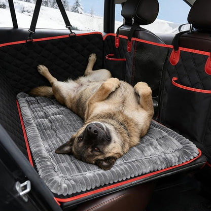 2-Layer Dog Car Seat Cover for Back Seat with Dog Bed Mats, Hard Bottom Car Seat Protector, Anti Scratch Backseat Extender and Travel Pet Bed, Waterproof Hammock in Car, for Car/SUV/Small Truck