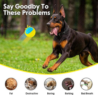 LaRoo Indestructible Squeaky Dog Ball, 3.9" TPR Rubber Chew Toys for Medium/Large Dogs, Floatable Teeth Cleaning Toy with Textured Grip, Non-Toxic Indoor/Outdoor Fetch & Water Play Toy (Yellow)