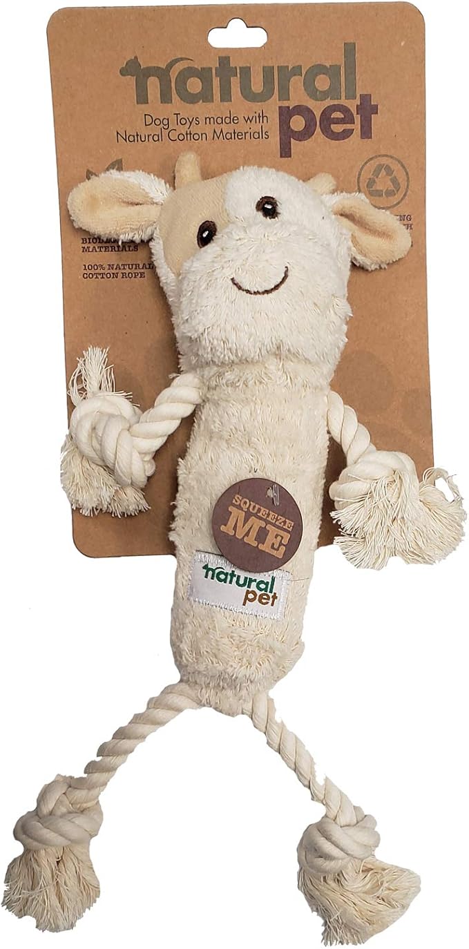 Natural Plush Dog toy rope asst -pig-horse-cow