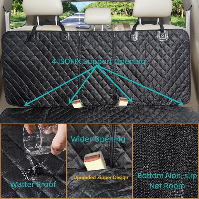 ANOSOSPECIAL Dog Car Seat Cover for Back Seat Cover for Kids Car Seat Protector for Dogs Nonslip Water Proof Universal Fit Dog Car Seat Cover for ISOFIX Truck SUV(Large,Black)