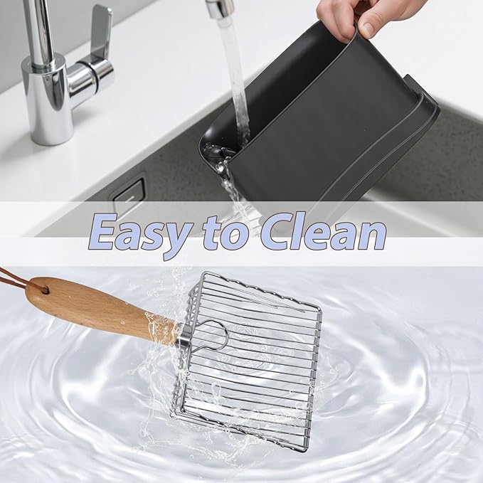 Cat Litter Scooper with Holder, Metal Cat Litter Scoop, Stainless Steel Sifting Shovel, Poop Sifter&Speed Sifter, Heavy Duty Wood Grip Kitty Litter Scooper for Easy Cleaning, Cats Accessories