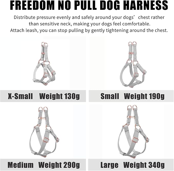 Soft Leather No Pull Dog Harness - Adjustable Step in Dog Harness with Rose Gold Heavy Duty Metal Buckle, Freedom Nylon Dog Halter Vests for Small Medium Large Dogs Easy Walking Training XS, Grey