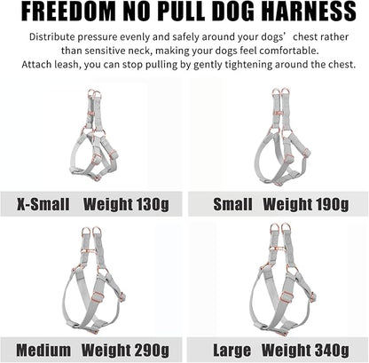 Soft Leather No Pull Dog Harness - Adjustable Step in Dog Harness with Rose Gold Heavy Duty Metal Buckle, Freedom Nylon Dog Halter Vests for Small Medium Large Dogs Easy Walking Training L, Grey