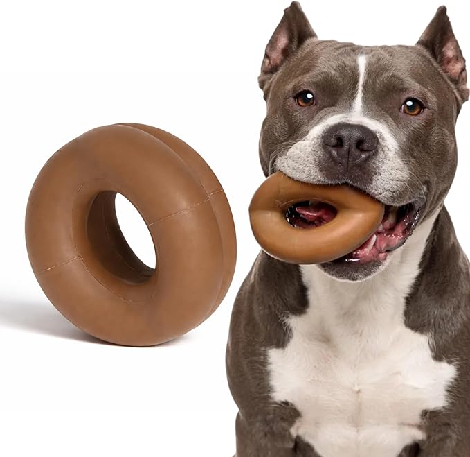 Virtually Indestructible Ring Ball - Natural Series - Lifetime Replacement - Durable Dog Chew Toy for Aggressive Chewers - Safe Non-Toxic Natural Rubber - Chew, Tug & Fetch - Med/Large, 4"