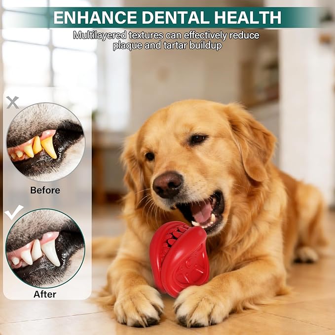 Treat Dispensing Dog Toys – Tough Natural Rubber Chew Toys for Aggressive Chewers, Large/Medium Dogs – Interactive Dog Treat Toy to Relieve Separation Anxiety, Boredom & Clean Teeth, Dishwasher Safe