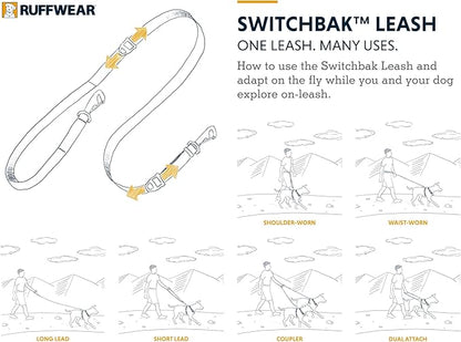 Ruffwear, Switchbak Hands‑Free Dog Leash, Adjustable 2.5–7 ft, Double‑Ended Lead with Lockable Crux Clips and Sliding V‑Rings, Waist‑Worn, Over‑Shoulder or Handheld, Basalt Gray
