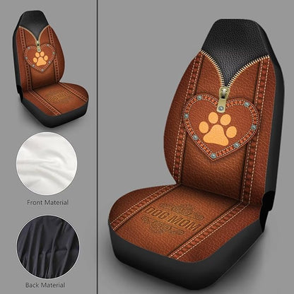 Brown Dog Paw Zip Loving Printed Car Seat Cover only for Front, Waterproof Soft Universal Bucket Seats Cover Protector Fit Most Vehicles