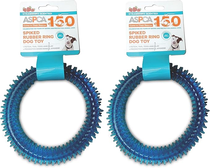 ASPCA Puppy Teething Spikey Ring Chew Toy, Non-Toxic TPR Rubber for Small to Medium Dogs - Random Color Shipped (Pack of 2)