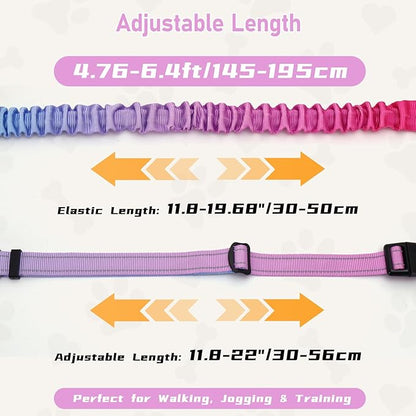 Hands Free Dual Handle Retractable Bungee Leash with Reflective Trim, Adjustable Waist Belt for Dog Walking, Running, Hiking - Durable Nylon Leash for Medium Large Dogs, Pink