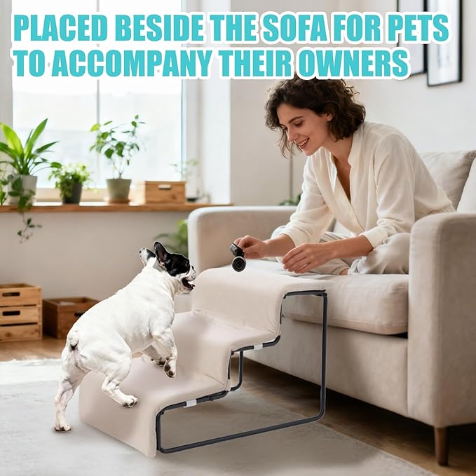 Dog Stairs for Small Dogs 15.4" H,3-Step Pet Bed Stairs for Dogs to Get On Bed,Dog Steps for High Bed Couch Non-Slip Pet Ramp for Puppy Older Cat