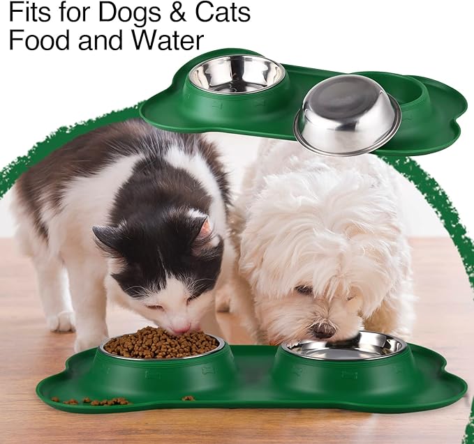 Dog Bowls 2 Stainless Steel Bowl for Pet Water and Food Feeder with Non Spill Skid Resistant Silicone Mat for Pets Puppy Small Medium Cats Dogs