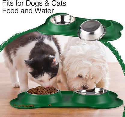 Dog Bowls 2 Stainless Steel Bowl for Pet Water and Food Feeder with Non Spill Skid Resistant Silicone Mat for Pets Puppy Small Medium Cats Dogs